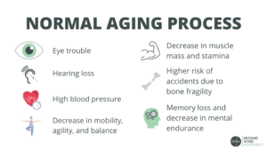 the normal aging process includes bone fragility, higher blood pressure, cognitive decline, hearing and eyesight trouble, decrease in mobility and stamina