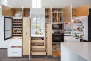 organized kitchen with vertical shelves for easier access and storage