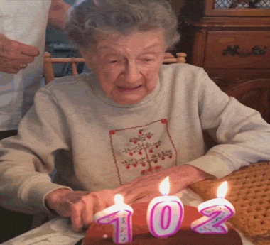 102 year old's teeth falling out when blowing candles