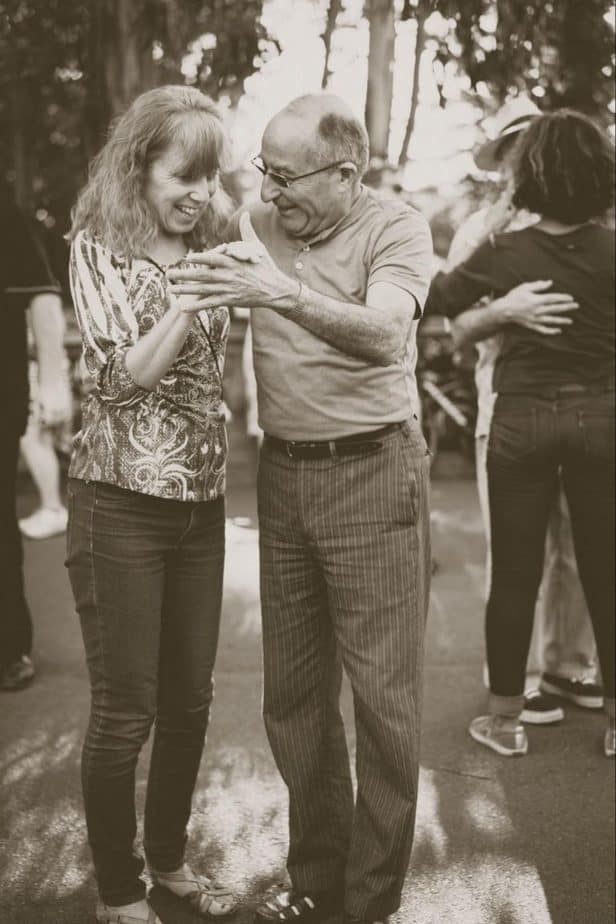 senior couple dancing 2 senior. couple dancing outside