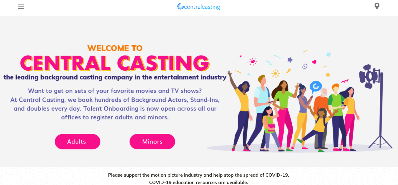 central casting website screenshot