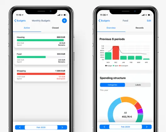 wallet app screenshot for creating and managing a budget