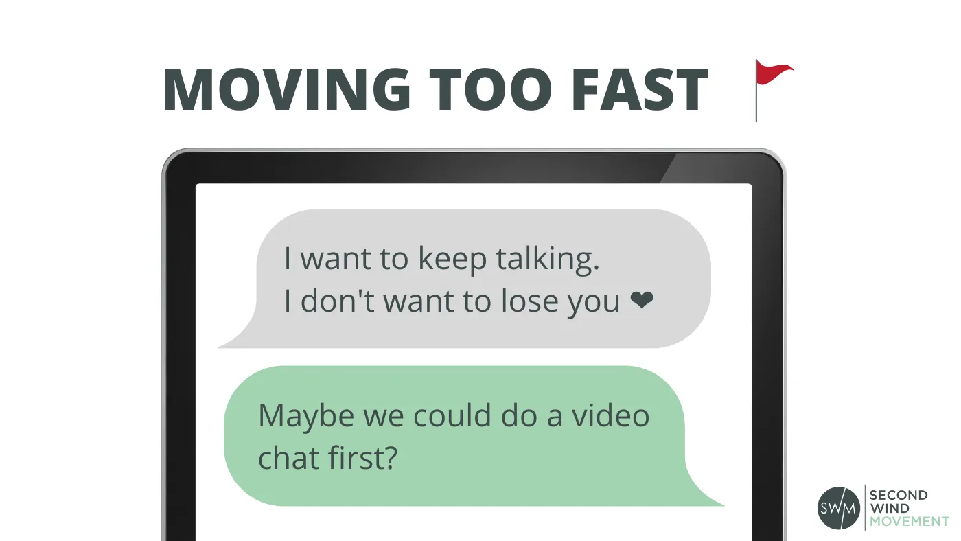 example of messages indicating that the person is moving too fast and professing love too quickly which could indicate a romance scam
