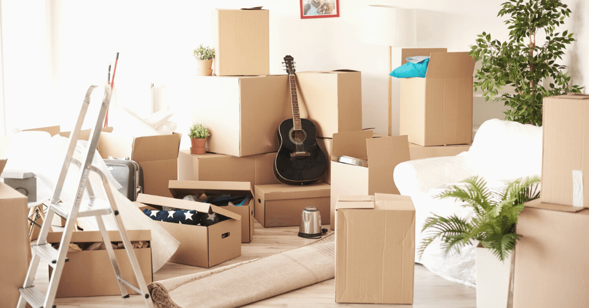 room cluttered with moving boxes