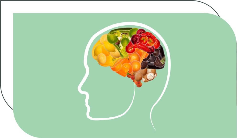 brain made out of food on a light green background
