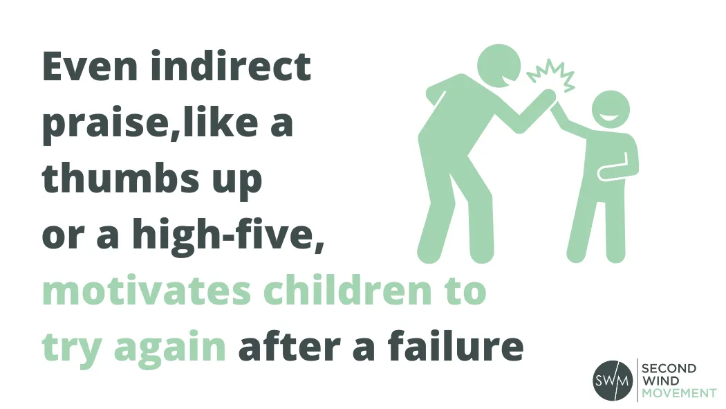 even indirect praise like a thumbs up or a high-five motivates children to try again after a failure