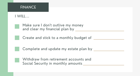 retirement checklist finance items
